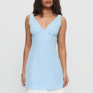 Evielle Underskirt Mini Dress Blue Check