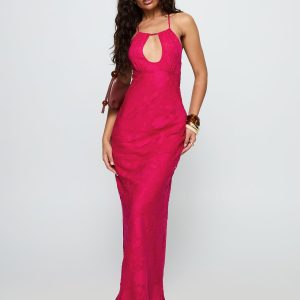Magnetic Halter Maxi Dress Hot Pink
