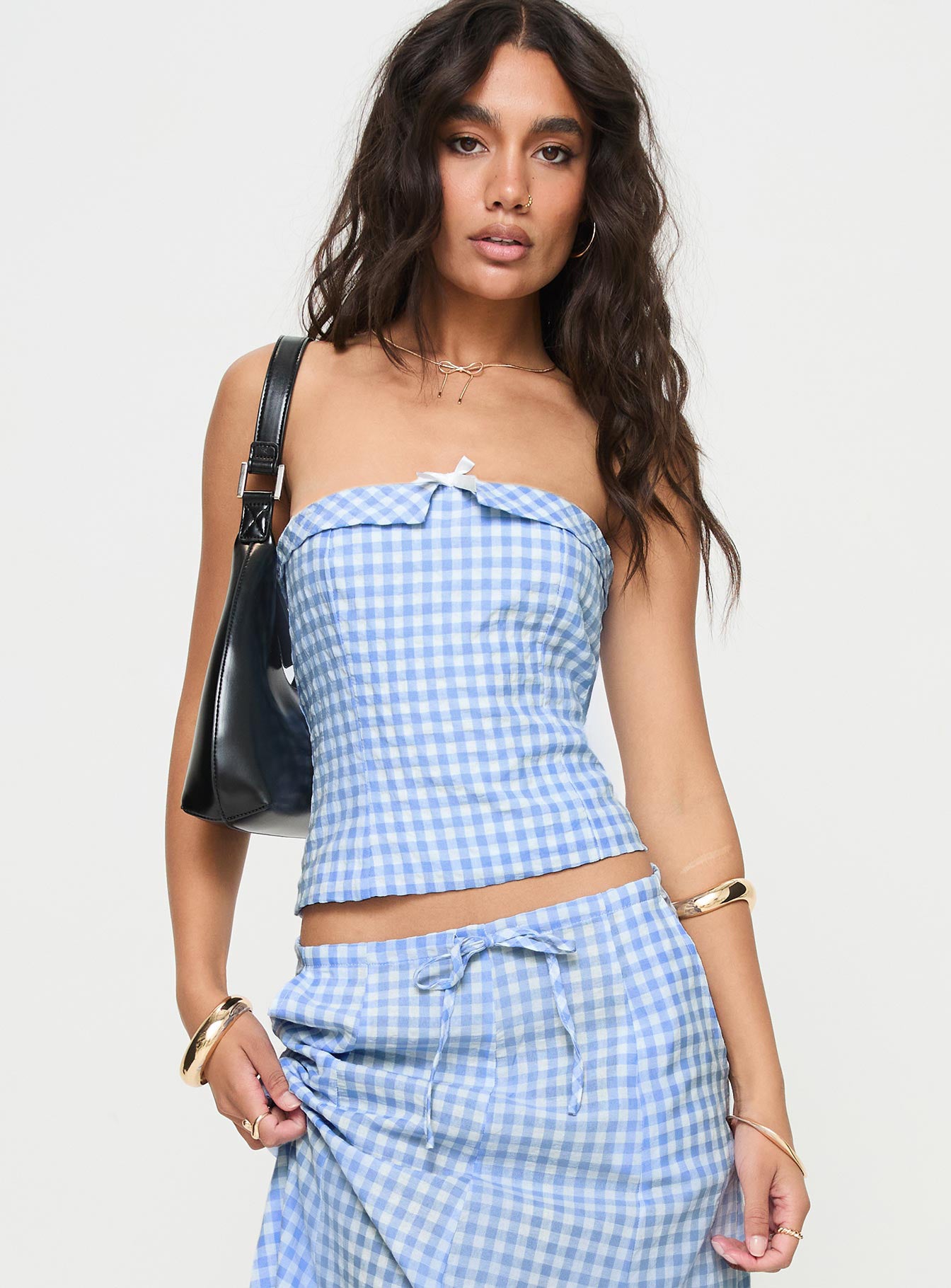 Carmino Strapless Top Blue Check - Image 2