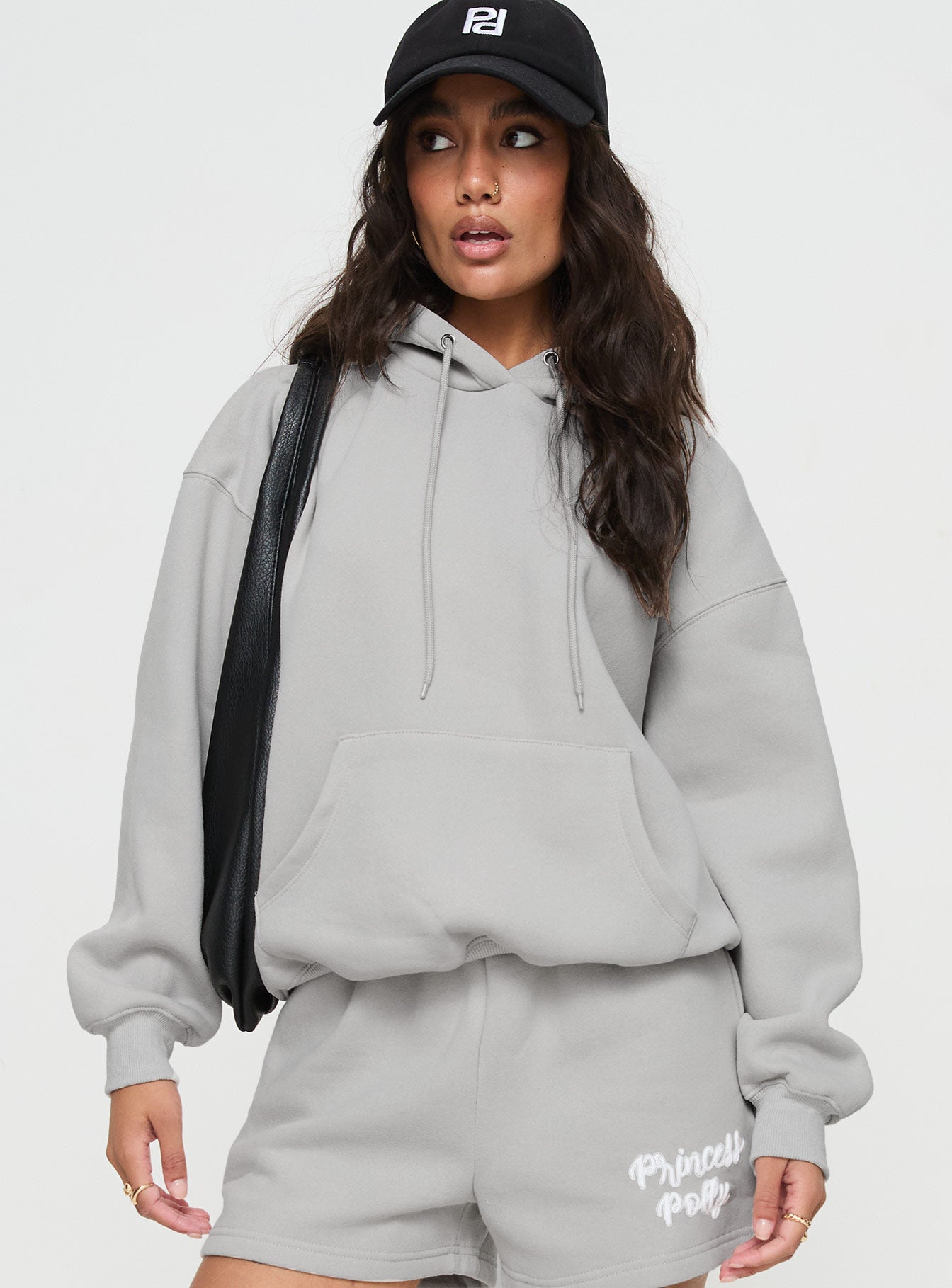 Princess Polly Hooded Sweatshirt Puff Text Grey - Image 2