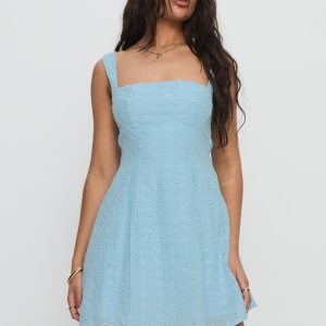 Xanthus Embroidered Mini Dress Blue