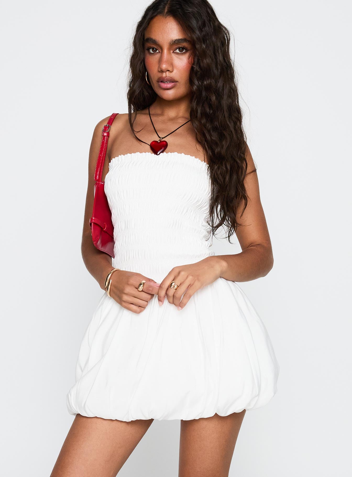 Anemone Bubble Hem Mini Dress White - Image 2