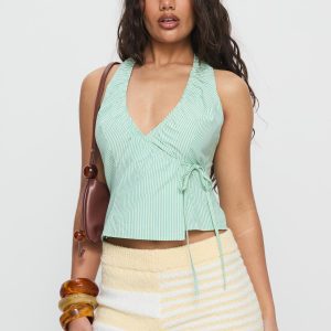 Save A Seat Wrap Halter Top Green Stripe