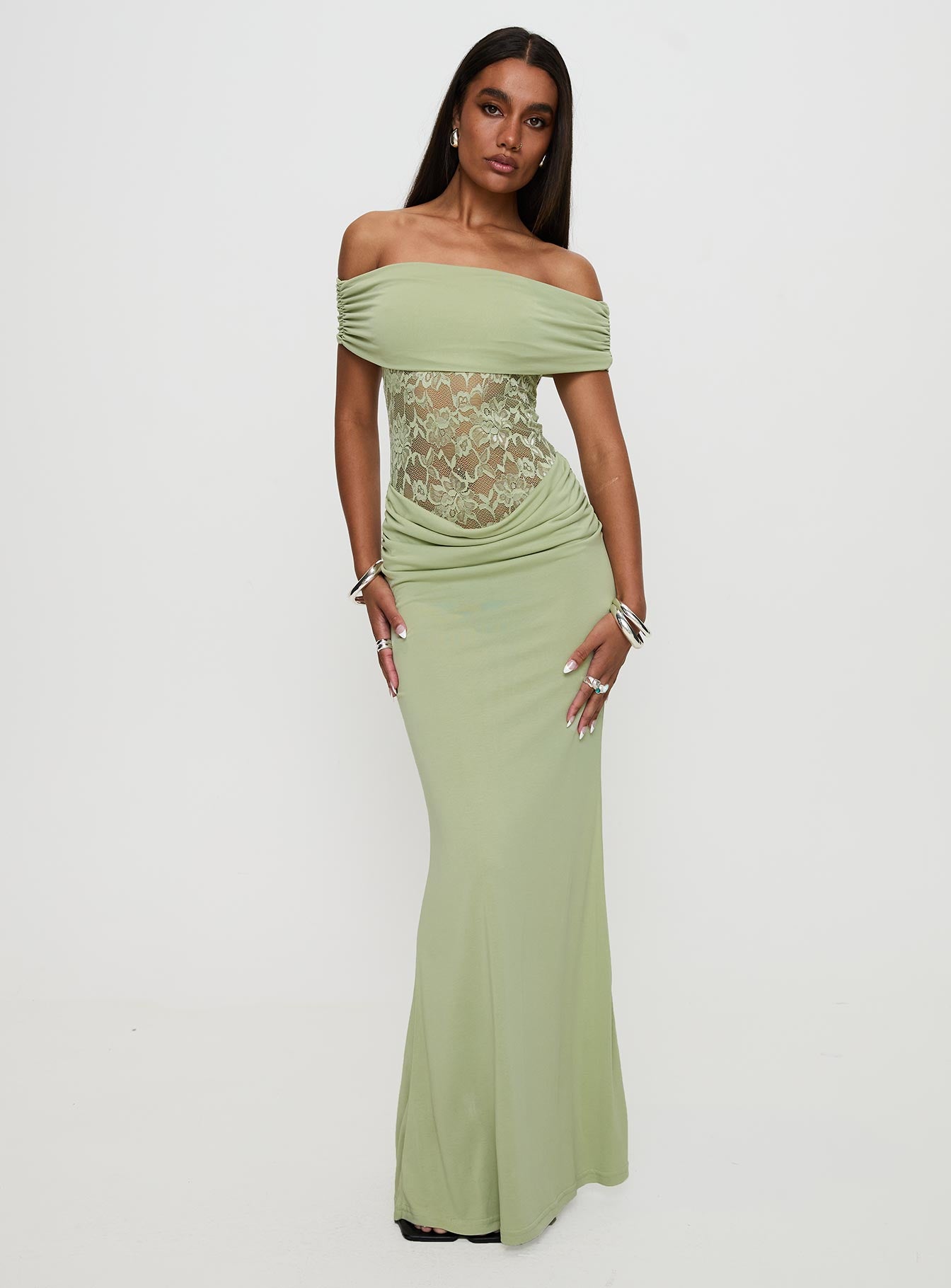 Gwendolen Off The Shoulder Maxi Dress Green - Image 2