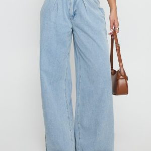 Siloh Mid Rise Wide Leg Denim Jeans Light Blue Wash