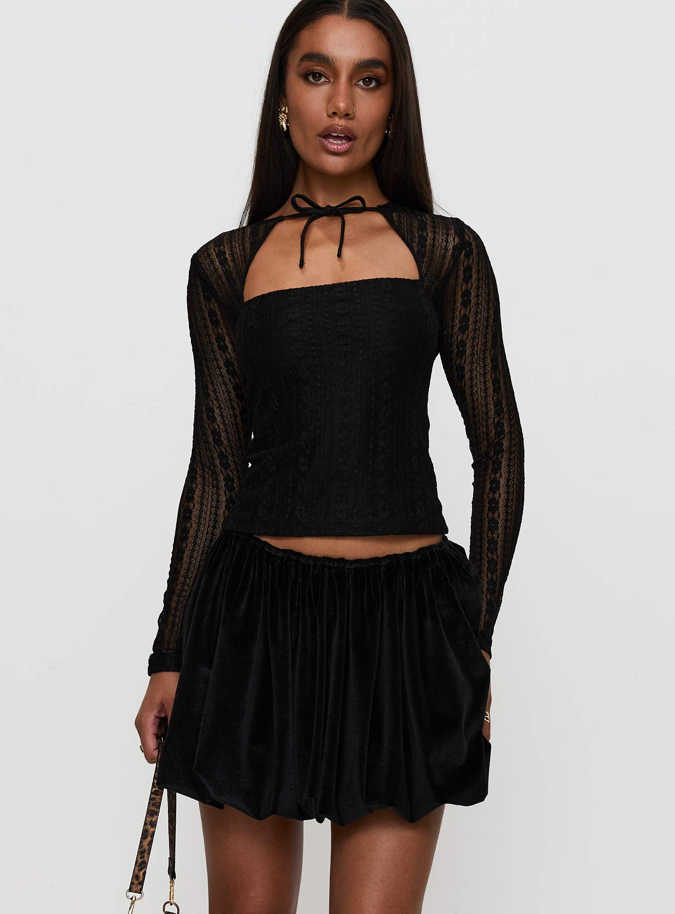 Georgiana Bubble Hem Mini Skirt Black - Image 2