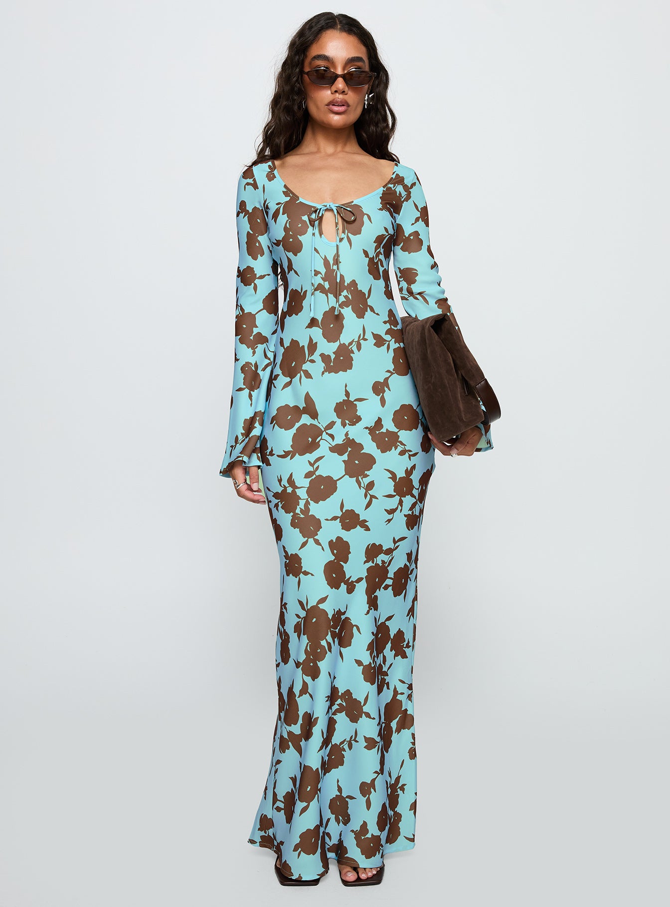 Elorie Long Sleeve Maxi Dress Blue / Brown - Image 2