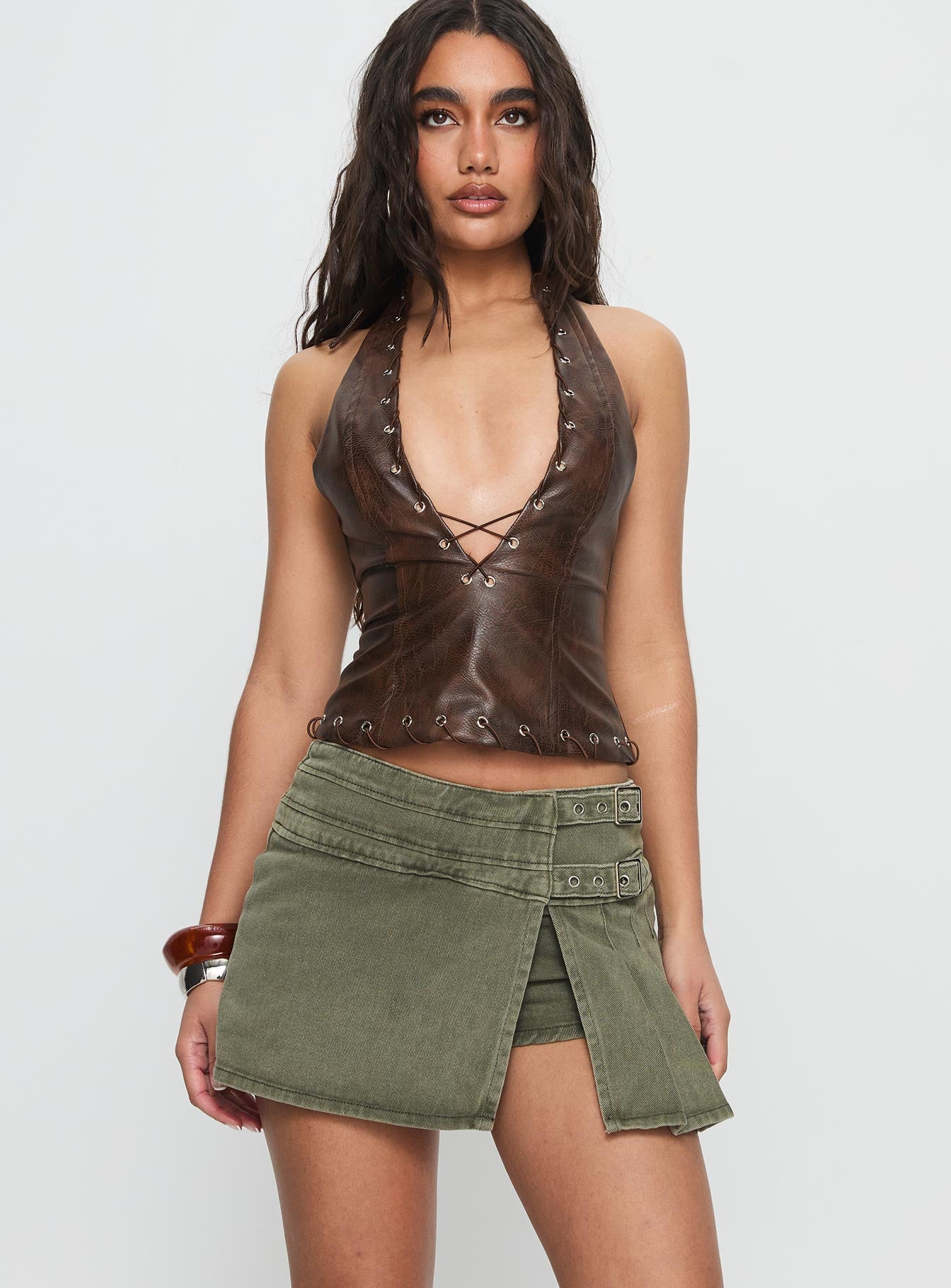 Generous Wrap Buckle Skort Washed Khaki - Image 2