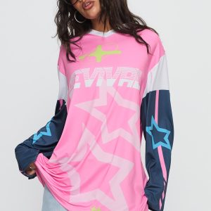 Revival Moto Long Sleeve Jersey Top Pink