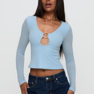This Fate Long Sleeve Ring Detail Top Blue