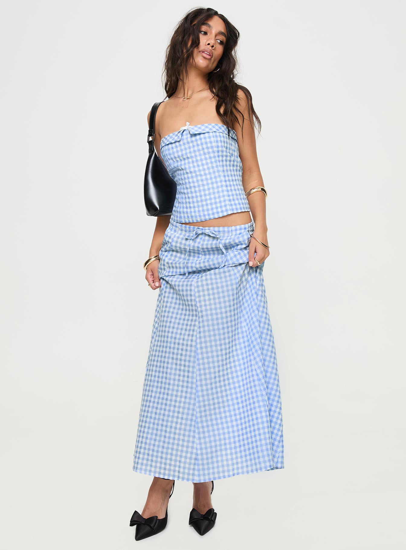 Carmino Maxi Skirt Blue Check - Image 2
