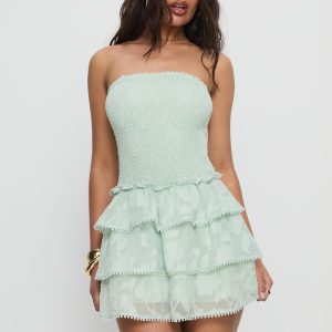 Sunkiss Frill Mini Dress Green Burnout
