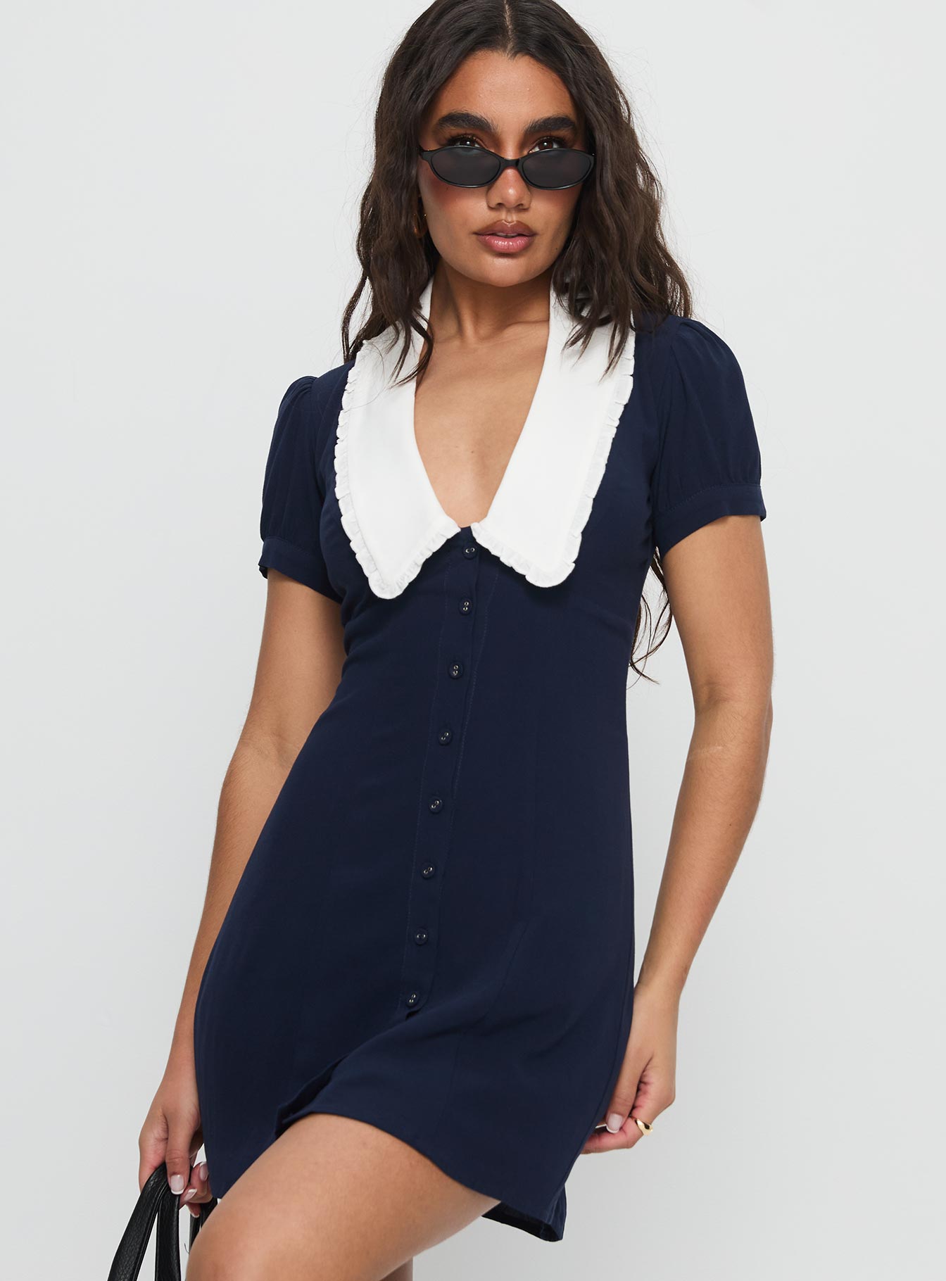 Fabiola Collared Mini Dress Navy - Image 2