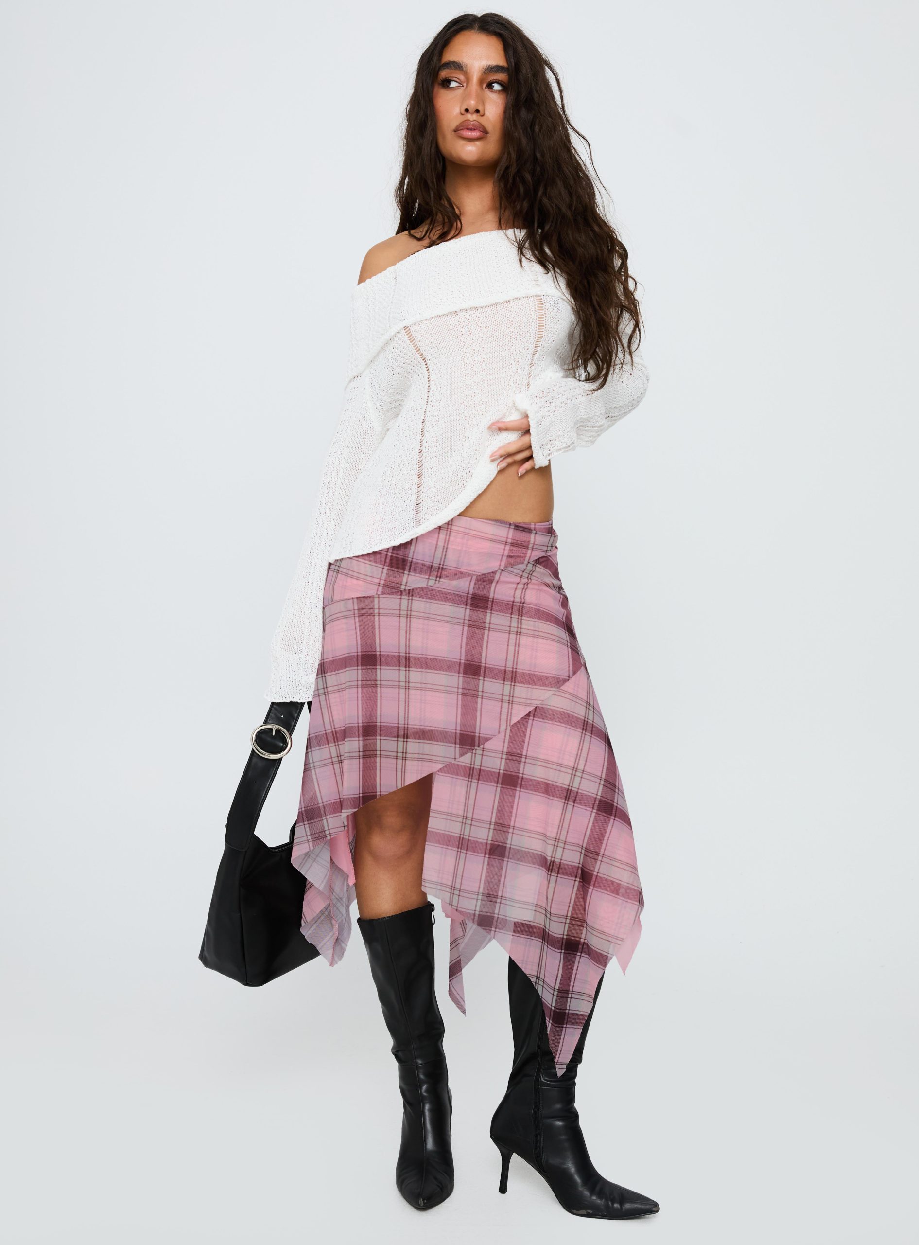Anali Asymmetrical Midi Skirt Pink / Multi Check - Image 2