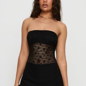Kristiina Strapless Lace Bodysuit Black