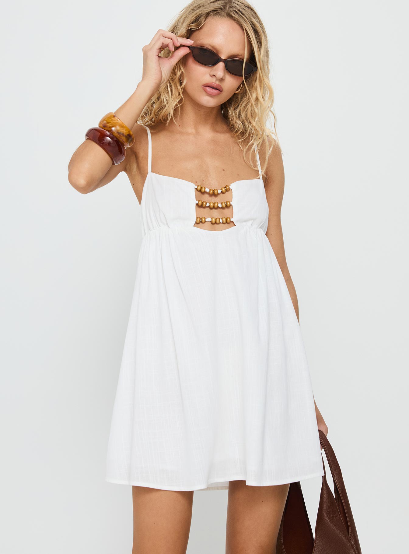 Beabado Beaded Mini Dress White - Image 2