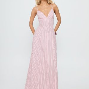 Samiyah Button Down Maxi Dress Red Stripe