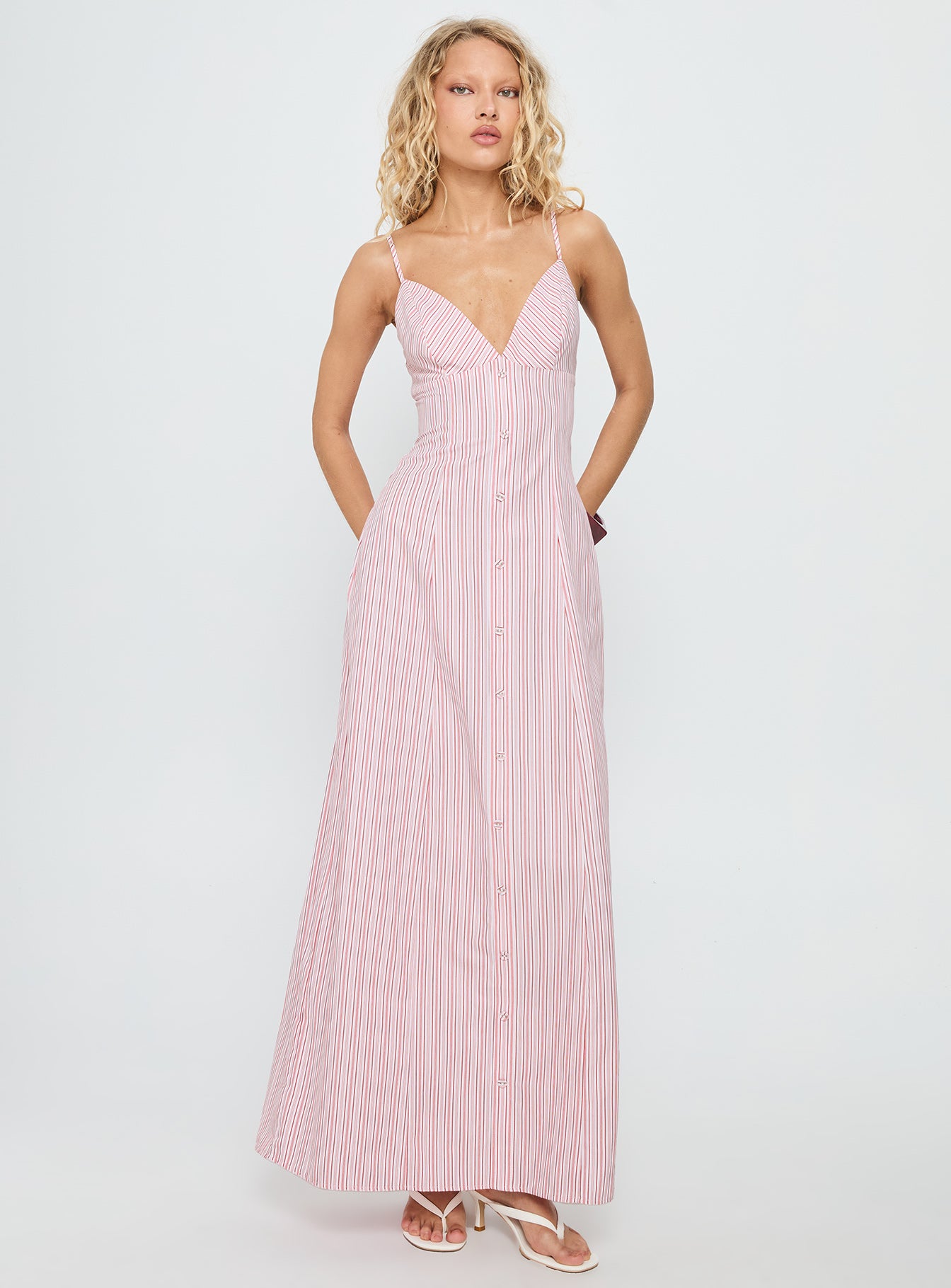 Samiyah Button Down Maxi Dress Red Stripe