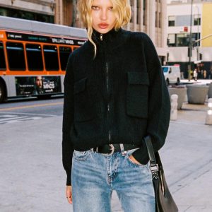 Too Busy Zip Up Sweater Black