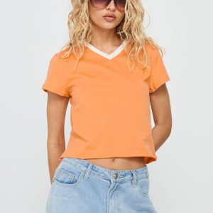 That Way V Neck Top Orange / White