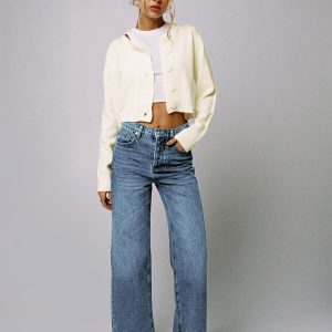 Fawcett High Rise Straight Leg Jeans Mid Blue Wash