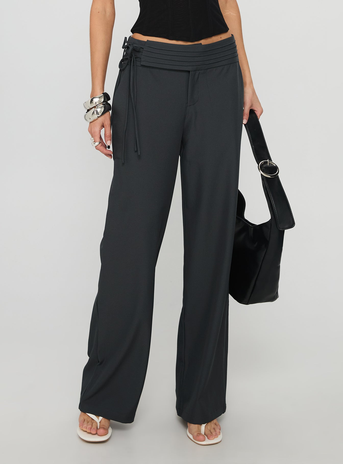 Good Riddance Pleat Tie Slouch Pants Charcoal - Image 2