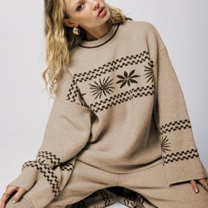 Anok Graphic Sweater Cream / Brown