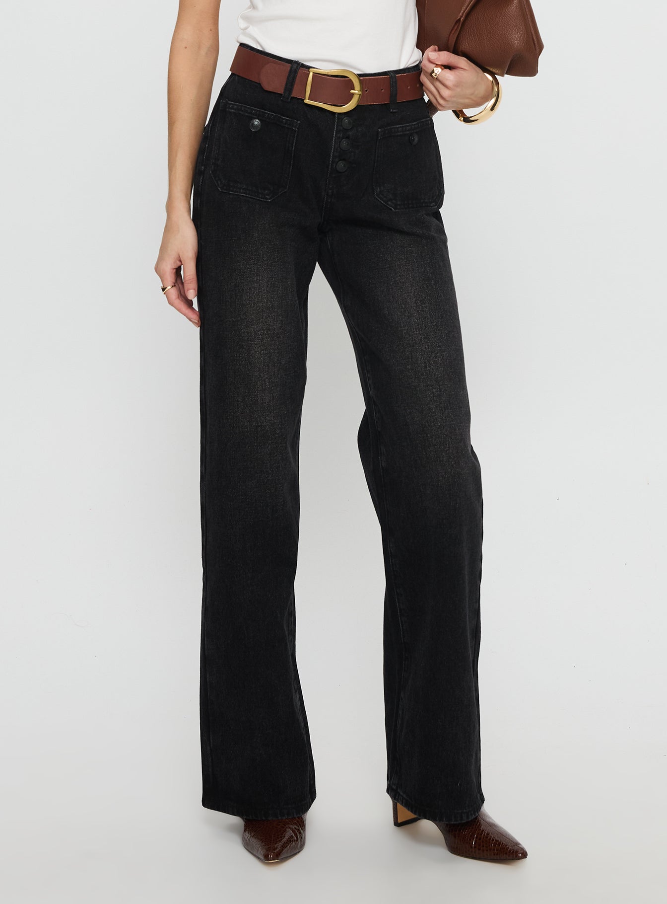 Carianne Low Rise Wide Leg Jeans Washed Black - Image 2
