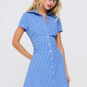 Saydie Button Down Mini Dress Blue Stripe