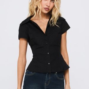 Akiyo Button Up Blouse Top Black