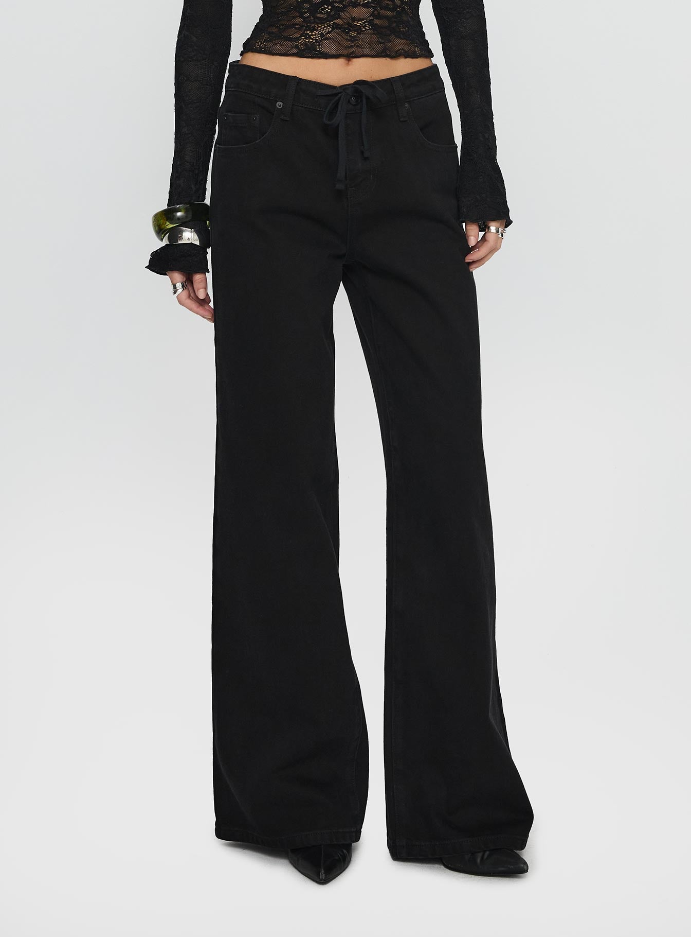 Mellowed Out Low Rise Straight Leg Jeans Washed Black - Image 2