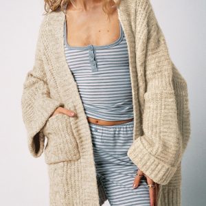 Paisleigh Cable Knit Cardigan Beige