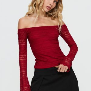 Deyci Lace Off Shoulder Top Red