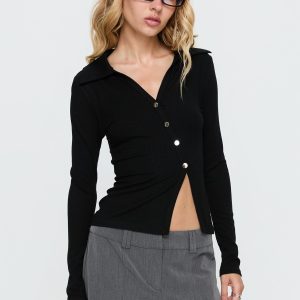 Meeghan Long Sleeve Button Up Top Black