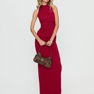 Keysha Halter Maxi Dress Deep Red