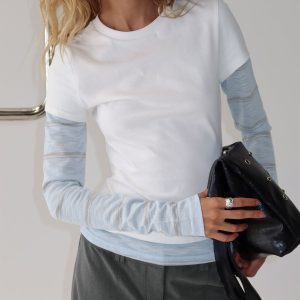 Caisey Layered Long Sleeve Top White / Blue Stripe