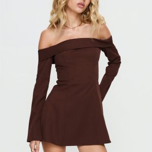 Daija Off Shoulder Long Sleeve Playsuit Brown