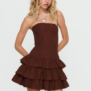 Valentia Tiered Mini Dress Chocolate