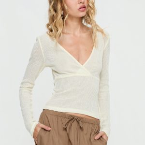 Cassidey Cross Front Long Sleeve Top Cream
