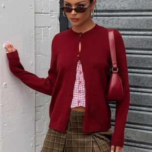 Arica Button Up Knit Cardigan Red