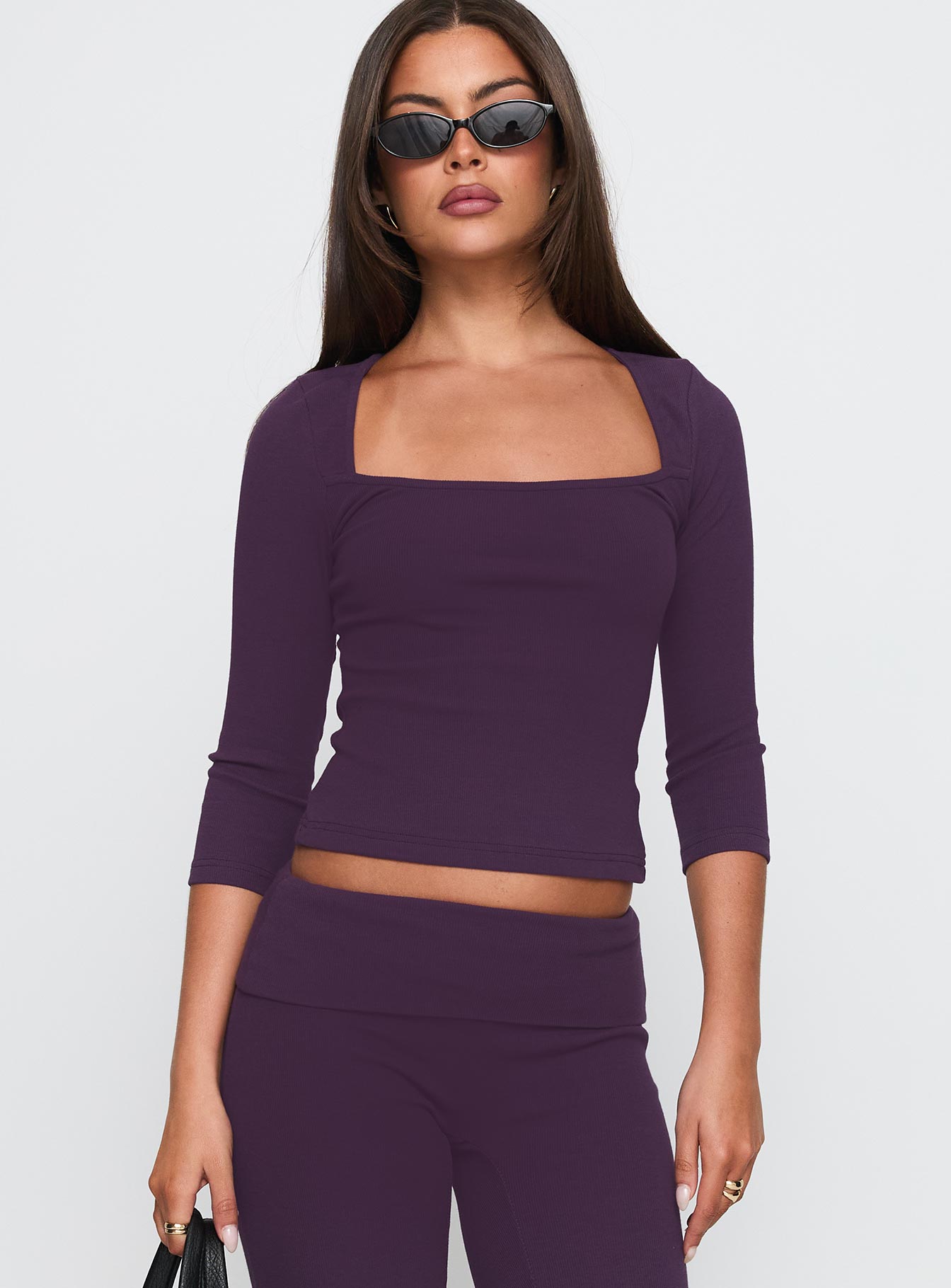 So American Rib 3/4 Sleeve Top Purple - Image 2