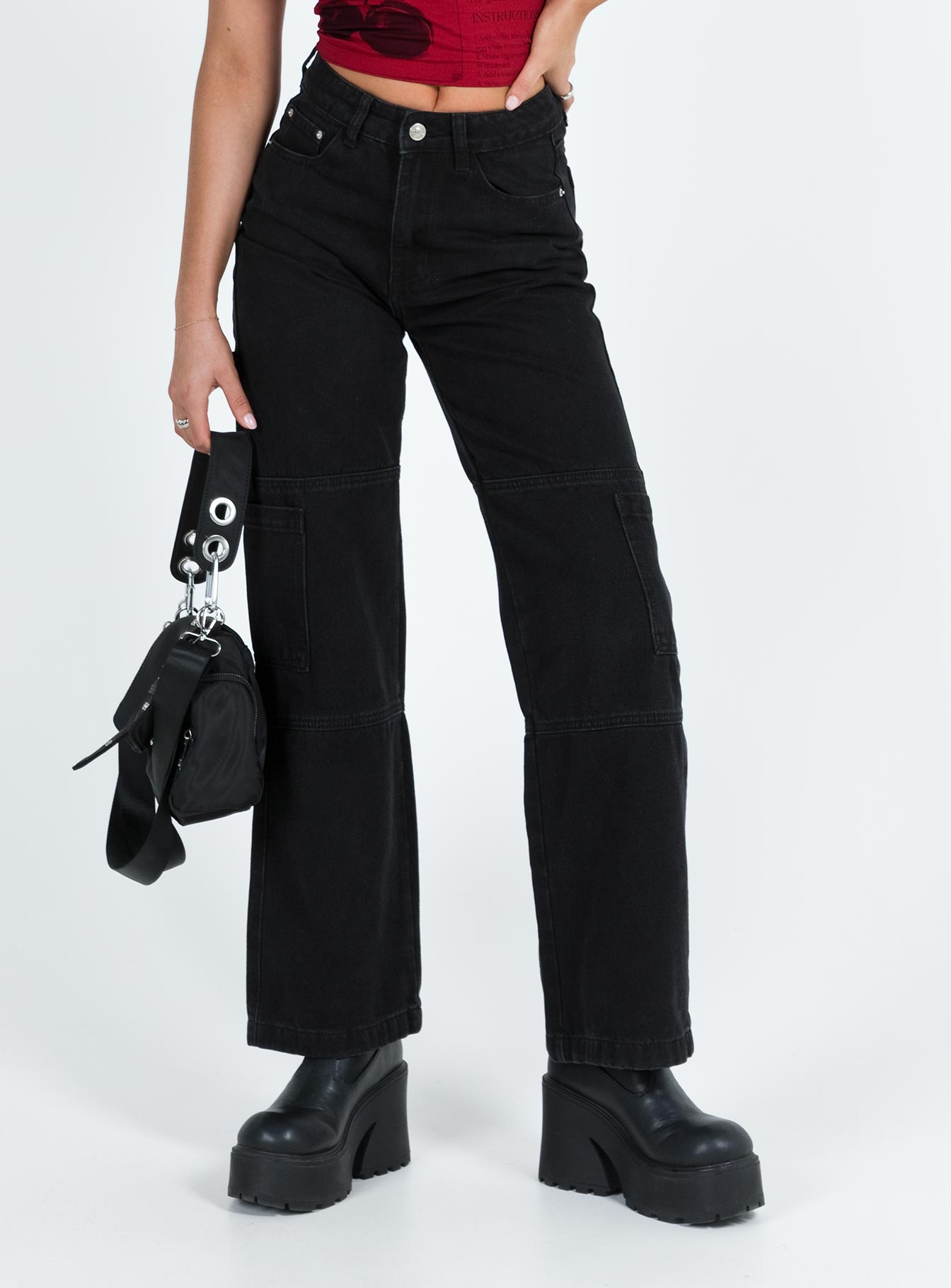 Thomson High Rise Wide Leg Cargo Jeans Black - Image 2