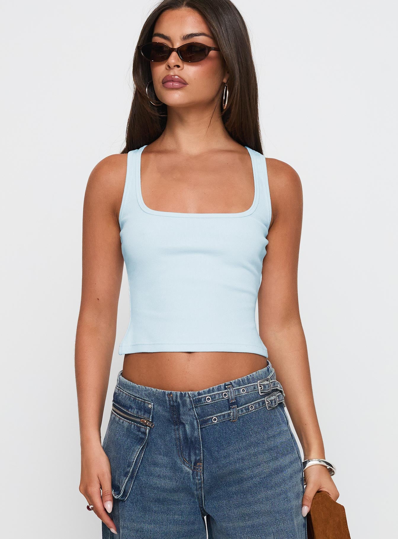 Baseline Square Neck Rib Tank Top Light Blue - Image 2