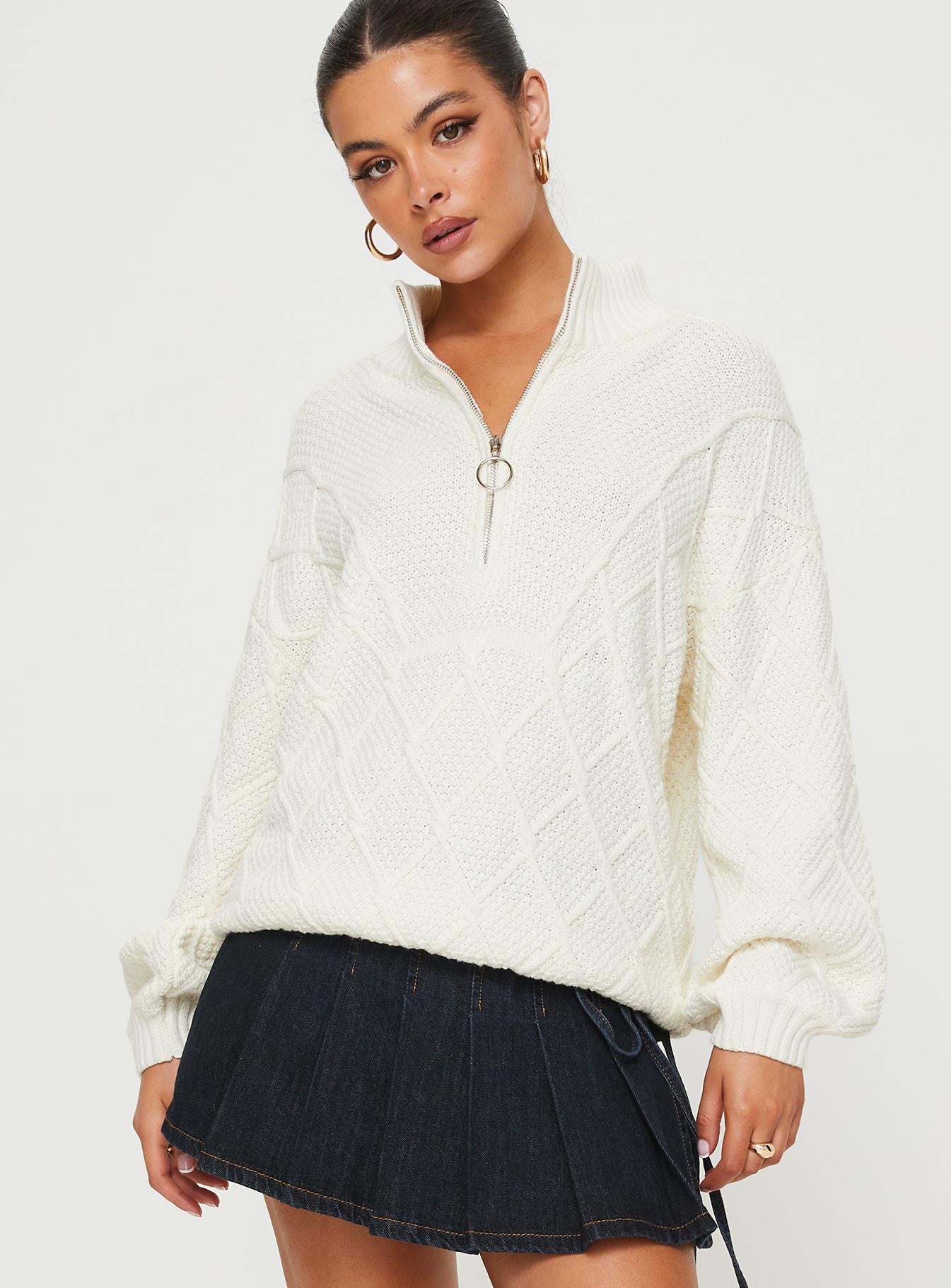 Chana Quarter Zip Knit Sweater Cream - Image 2
