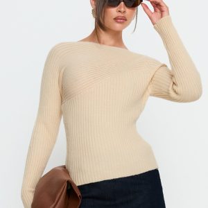 Cassye Long Sleeve Ribbed Top Cream