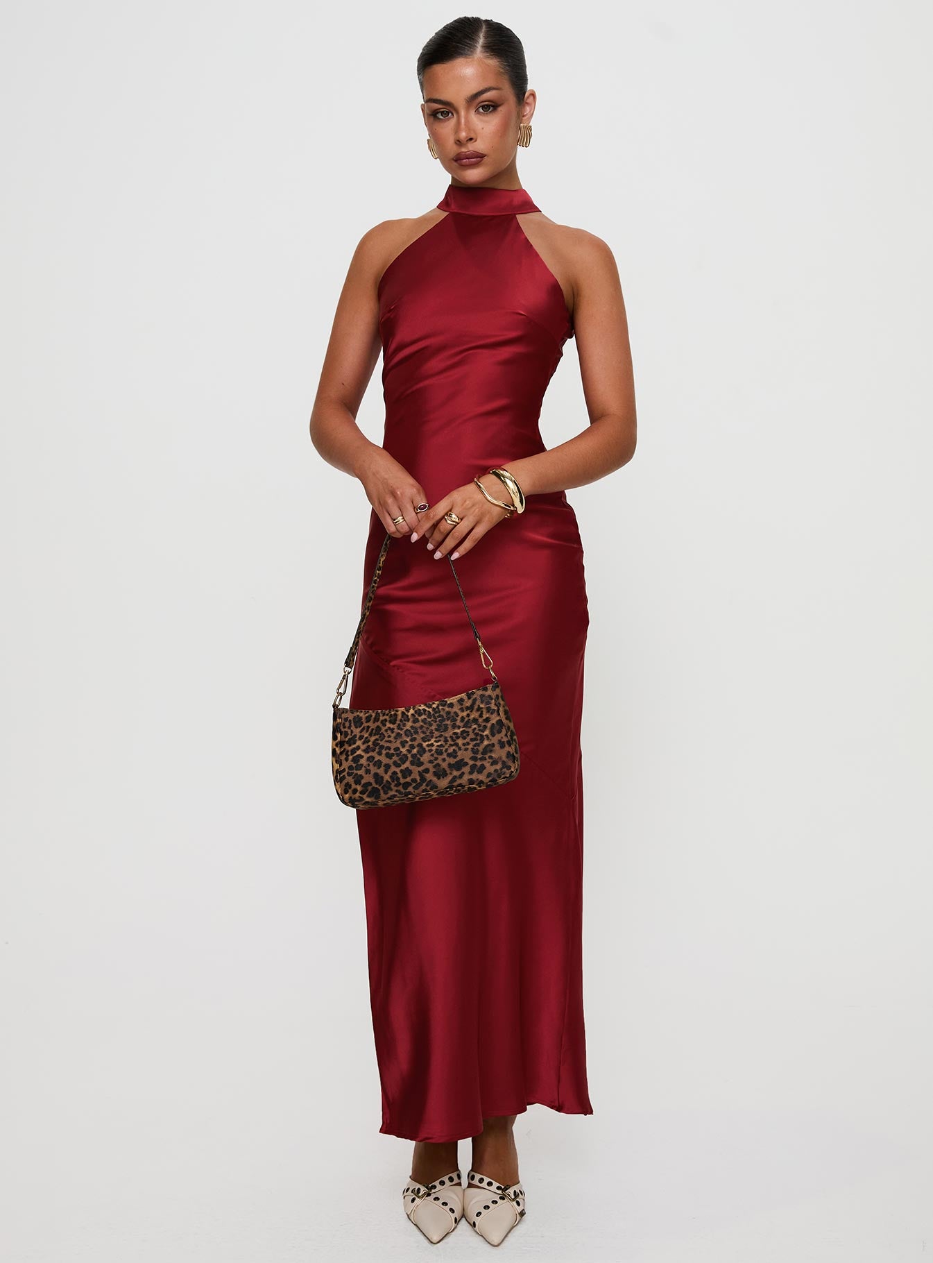 Mordecai Halter Maxi Dress Burgundy - Image 2