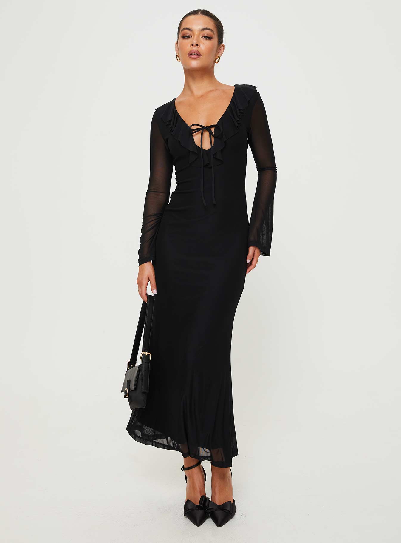 Maskell Long Sleeve Maxi Dress Black - Image 2