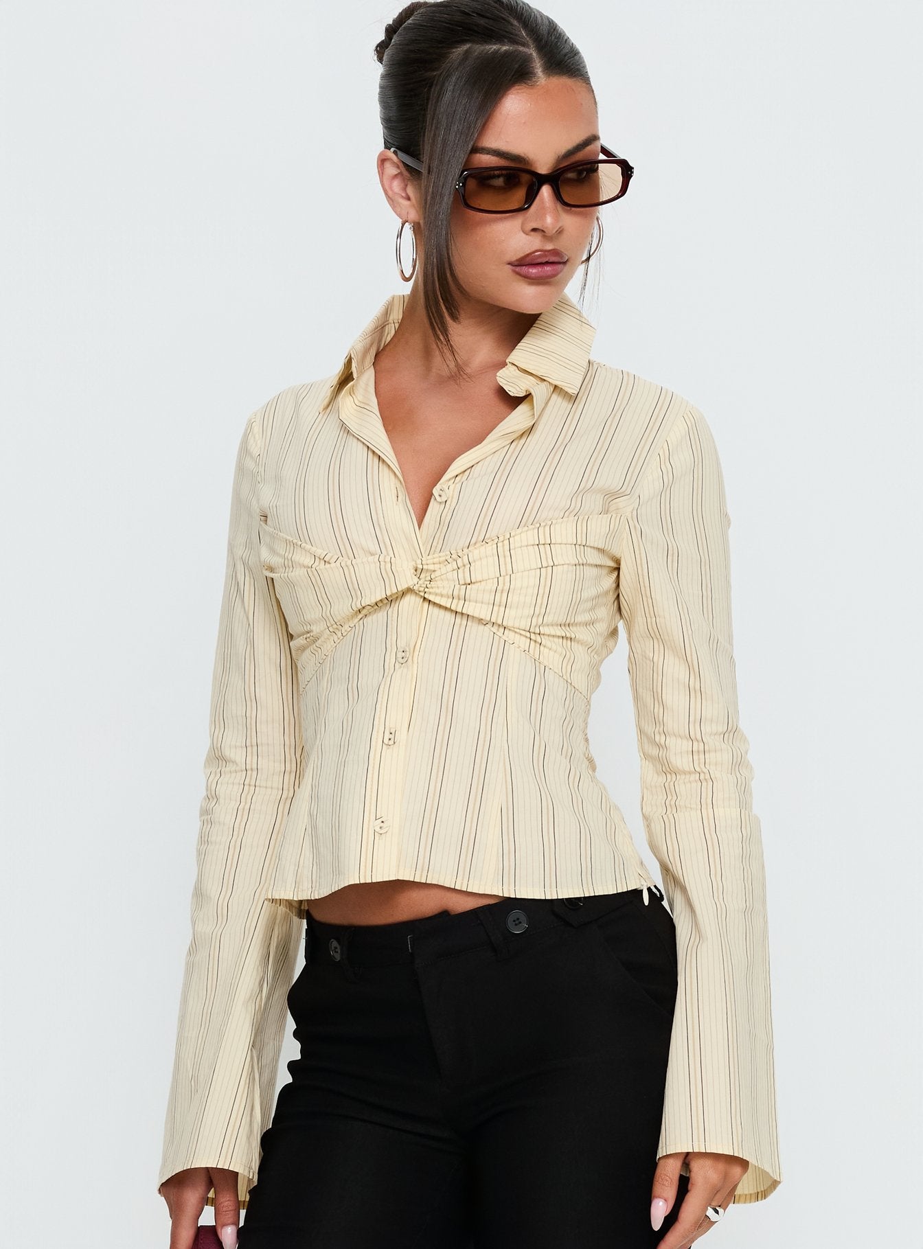 Wrenner Layered Long Sleeve Top Yellow Stripe - Image 2
