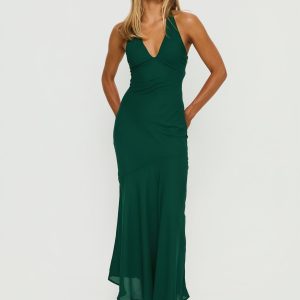 Luannie Halter Scarf Tie Maxi Dress Emerald