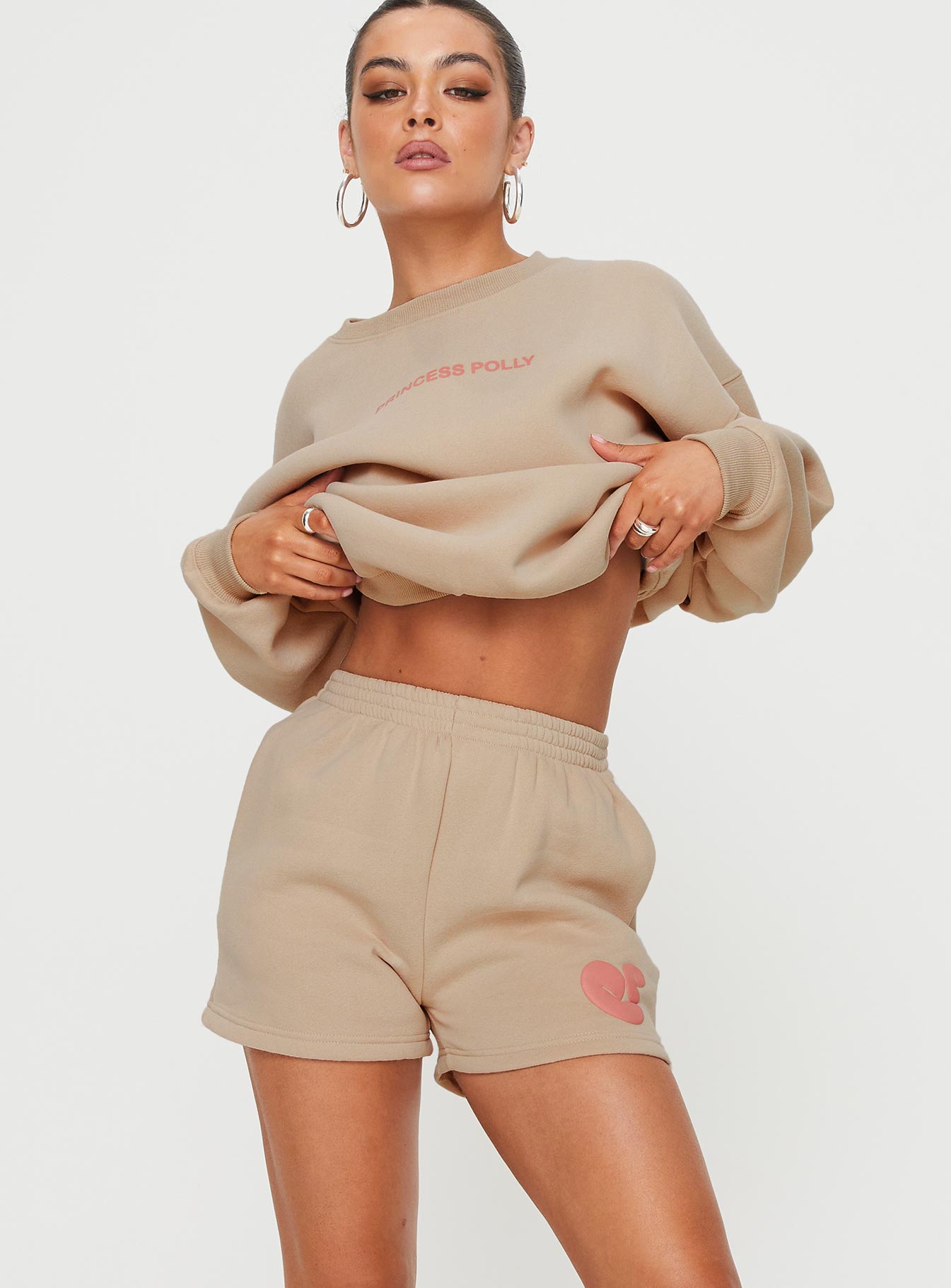 Princess Polly Sweat Short Bubble Text Sand/ Pink - Image 2